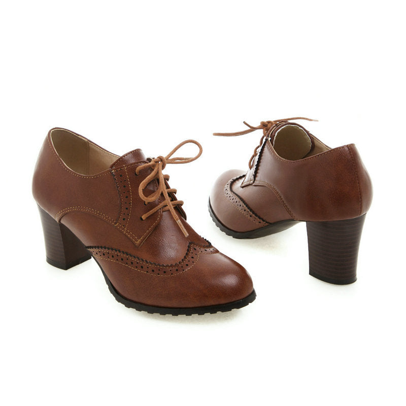 English Style Thick Heel Leather Shoes