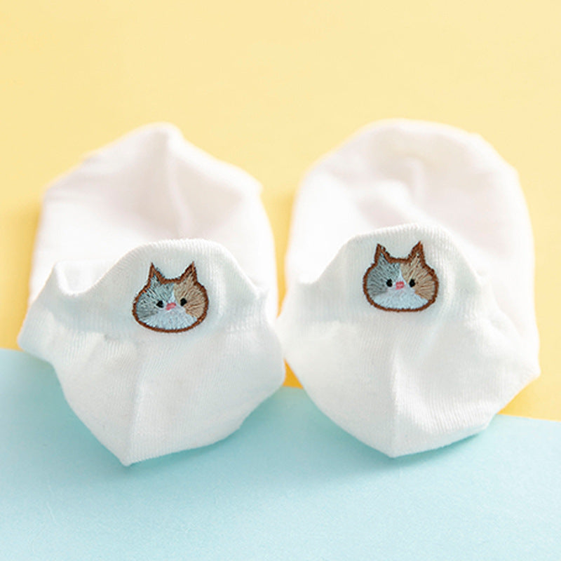 Socks Female Embroidered Cat Boat Socks Shallow Mouth Cute Low Waist