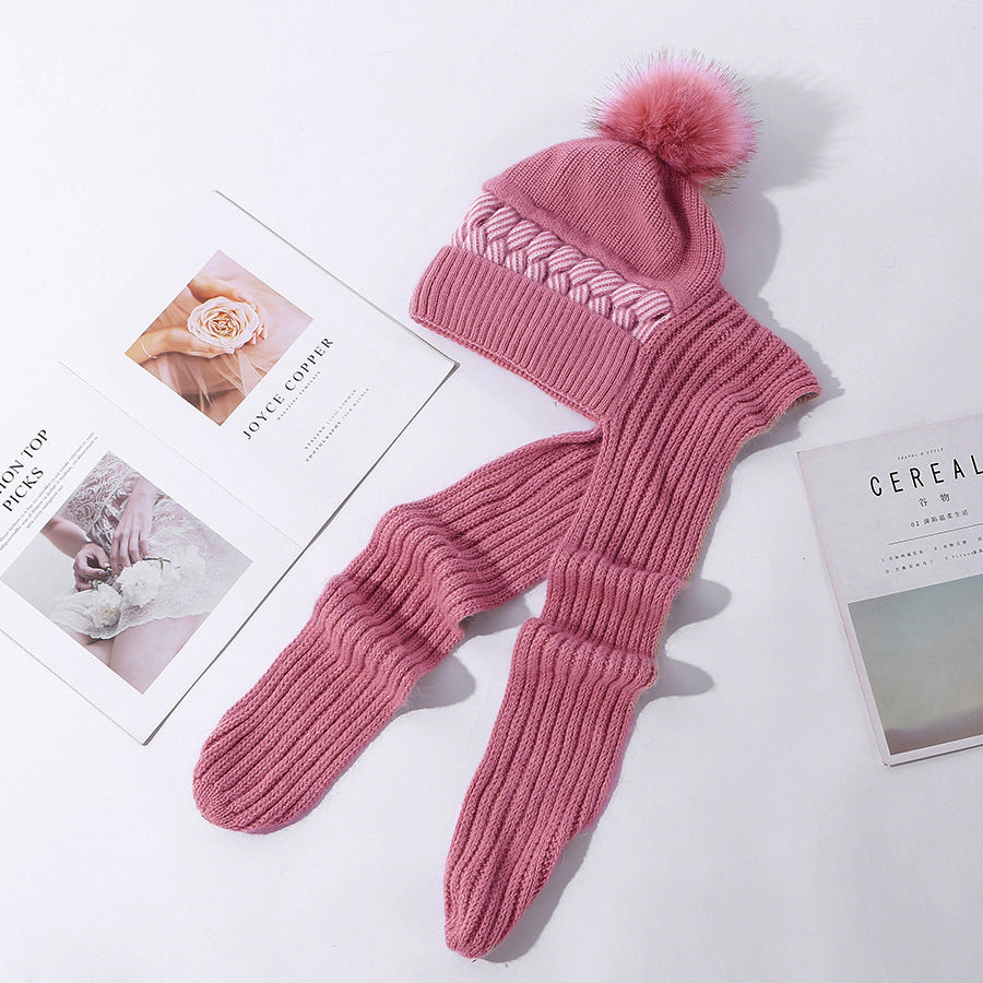 Women's Thickened Ear Protectors With Hat And Scarf Two Piece Set