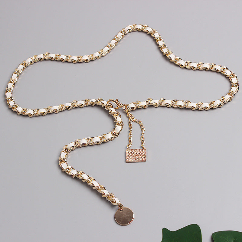Metal Leather Braided Chain Mini Pendant Waist