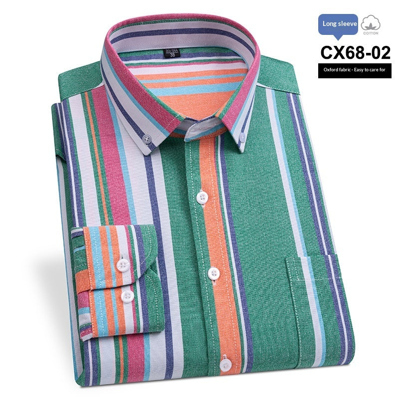 Mens Slim-fit Cotton Oxford Striped Business Shirt With Pockets