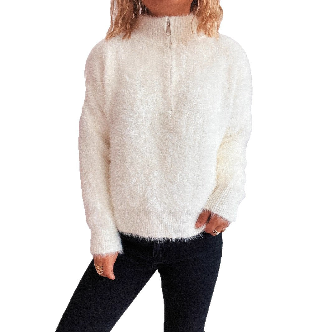 Casual Polo Collar Half Zipper Knitted Commuting Fashion Women's Sweater