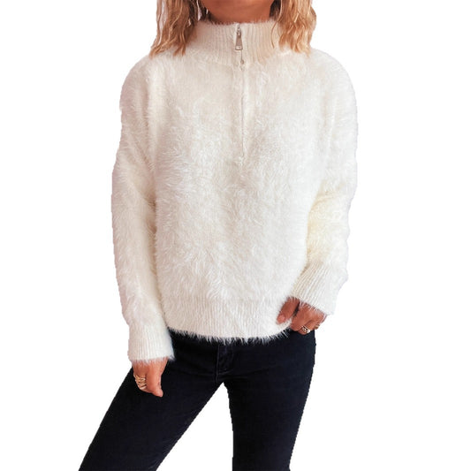 Casual Polo Collar Half Zipper Knitted Commuting Fashion Women's Sweater