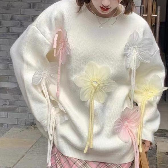 Heavy Industry Three-dimensional Flower Sweater