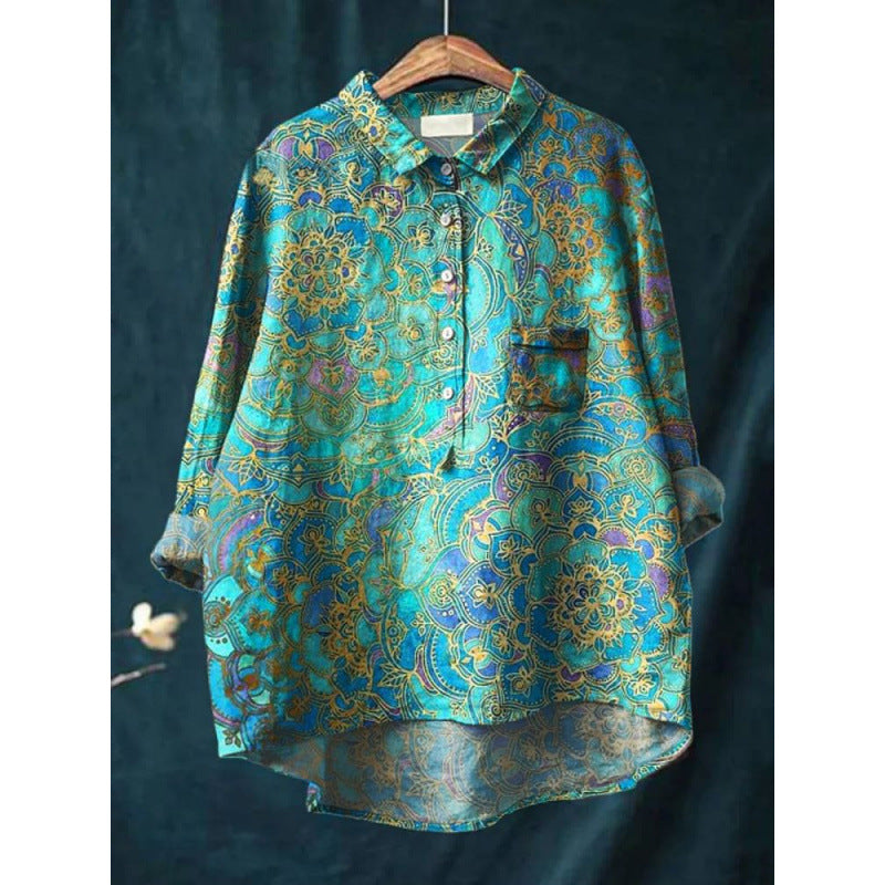Women's Summer Loose Casual Graffiti Printing Long Sleeve Shirt