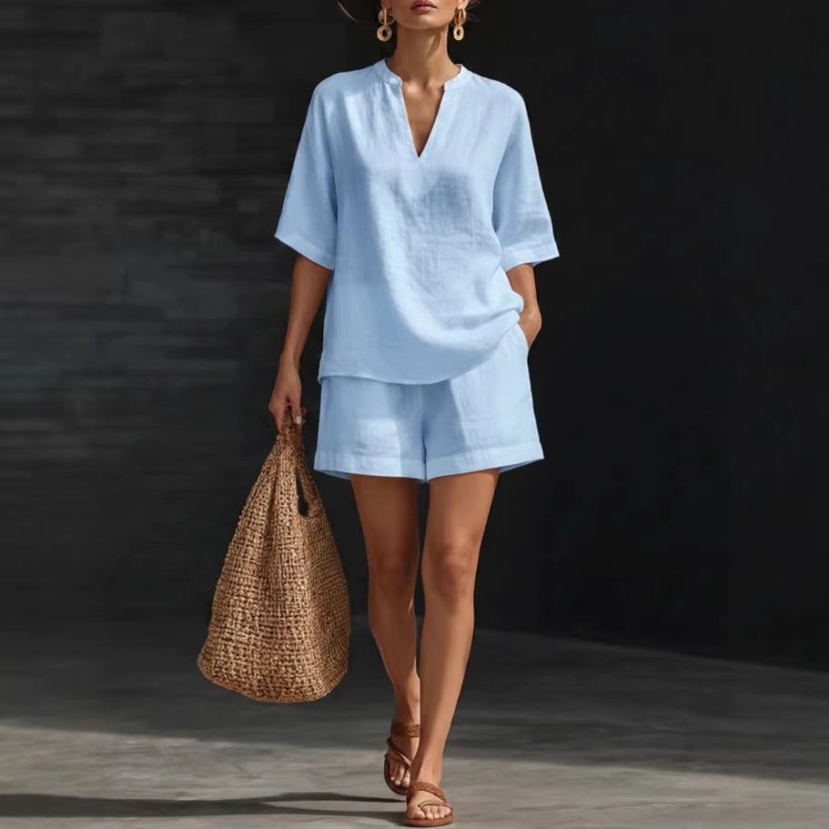 New Stylish Elegant Loose-Fit V-Neck Two-Piece Set