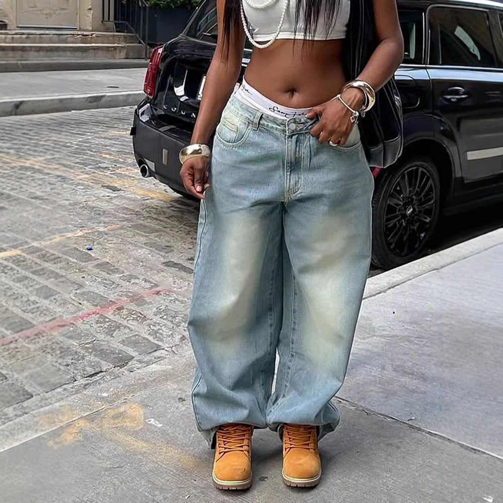 Amerikansk-inspirerede slidte vaskede denimjeans