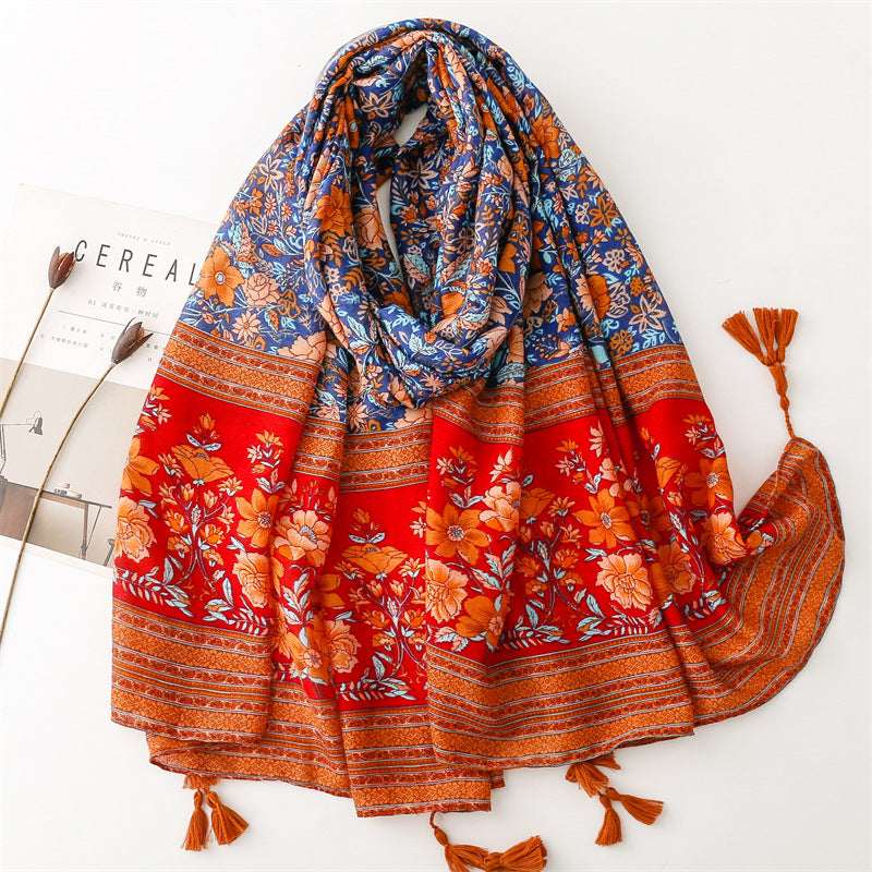 Women's Shawl Red And Blue Classical Nation