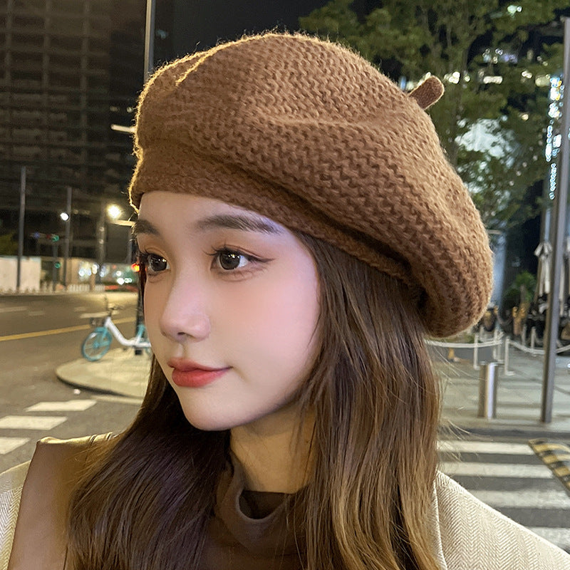 Knitted Beret Women's Ripple Wide Brim Simple And Fashionable