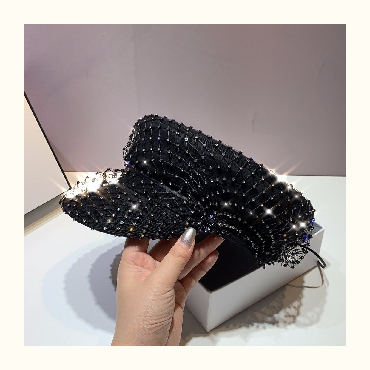 Heavy Embroidery Hot Drilling Mesh Black Navy Hat
