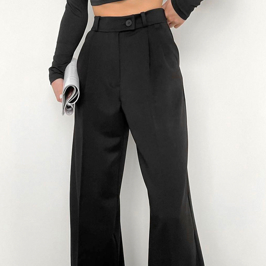 Gray High Waist Straight Commute Style Draped Trousers Pants