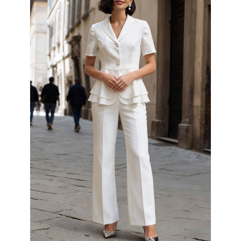 New Solid-color Short-sleeve Blazer Two-piece Set