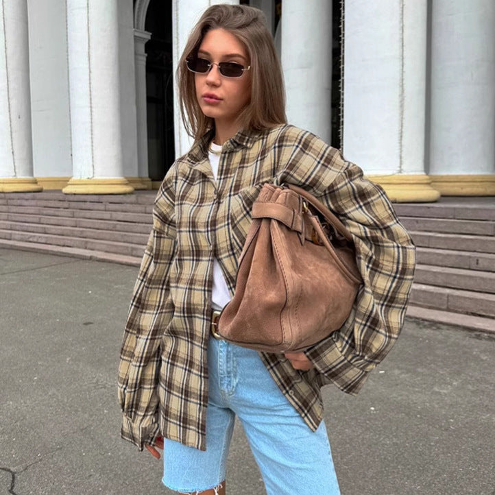 Fashion Personality Retro Plaid Shirt For Women