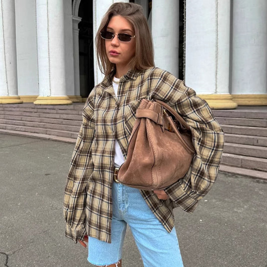 Fashion Personality Retro Plaid Shirt For Women