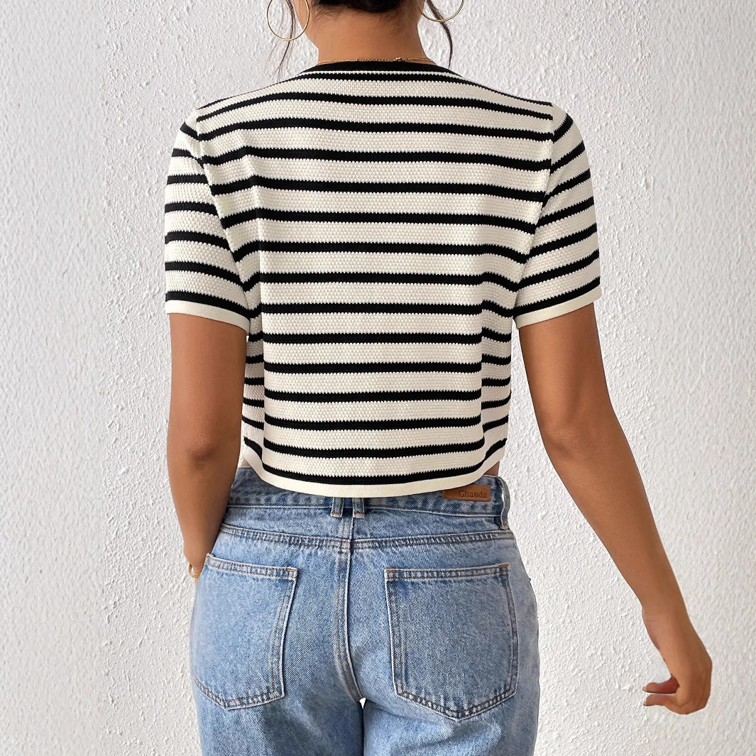Women's Striped Tie-dye Spliced Fashion Short Sleeve