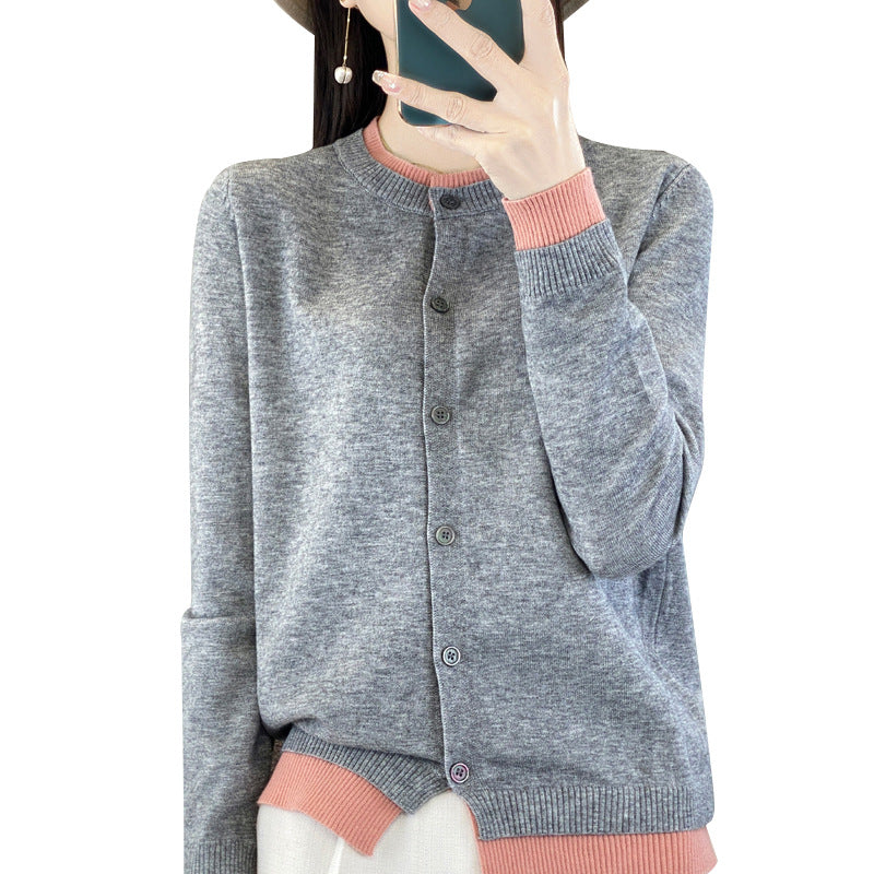 Women's Round Neck Multicolor High-grade Sweater Coat Loose Long Sleeve Top