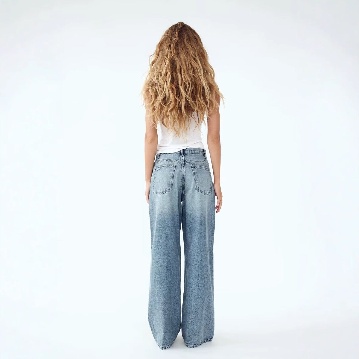 Højtaljede vide ben-jeans, behagelige til hverdag, casual og alsidige