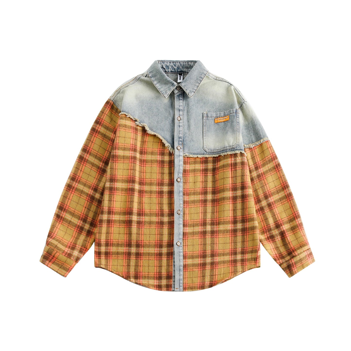 American Retro Loose Stitching Plaid Long Sleeve Shirt
