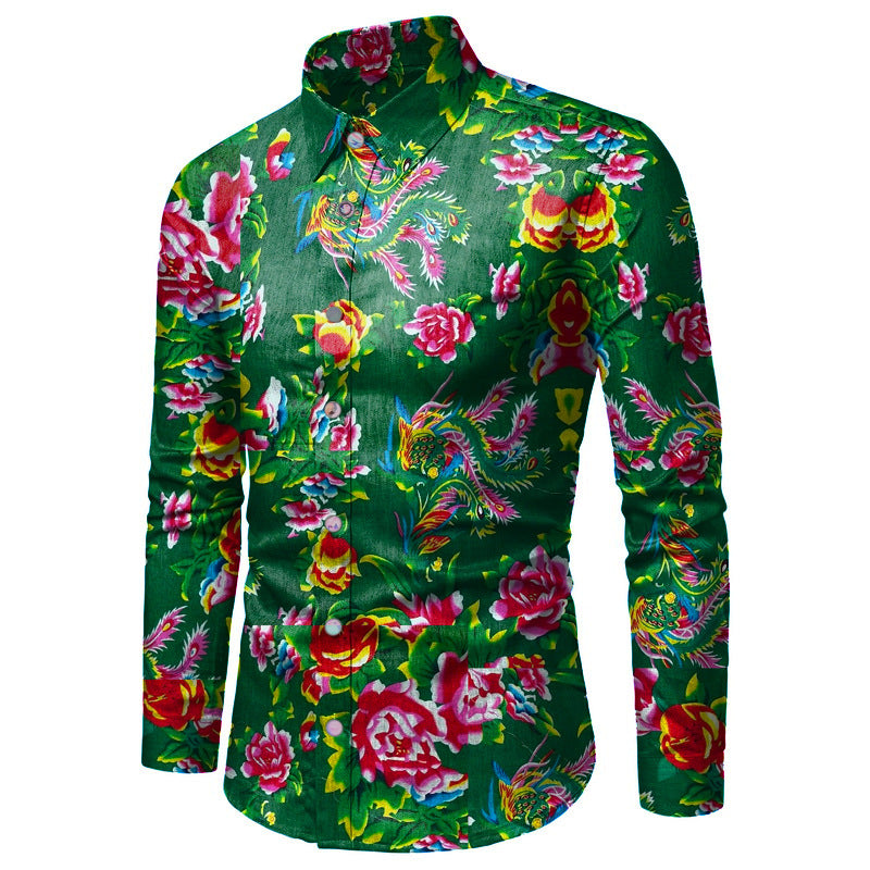 Northeast Big Flower Long-sleeved Colored Shirt