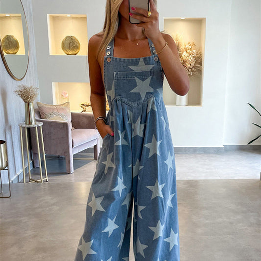 Female Fashion Five-pointed Star Printing Romper