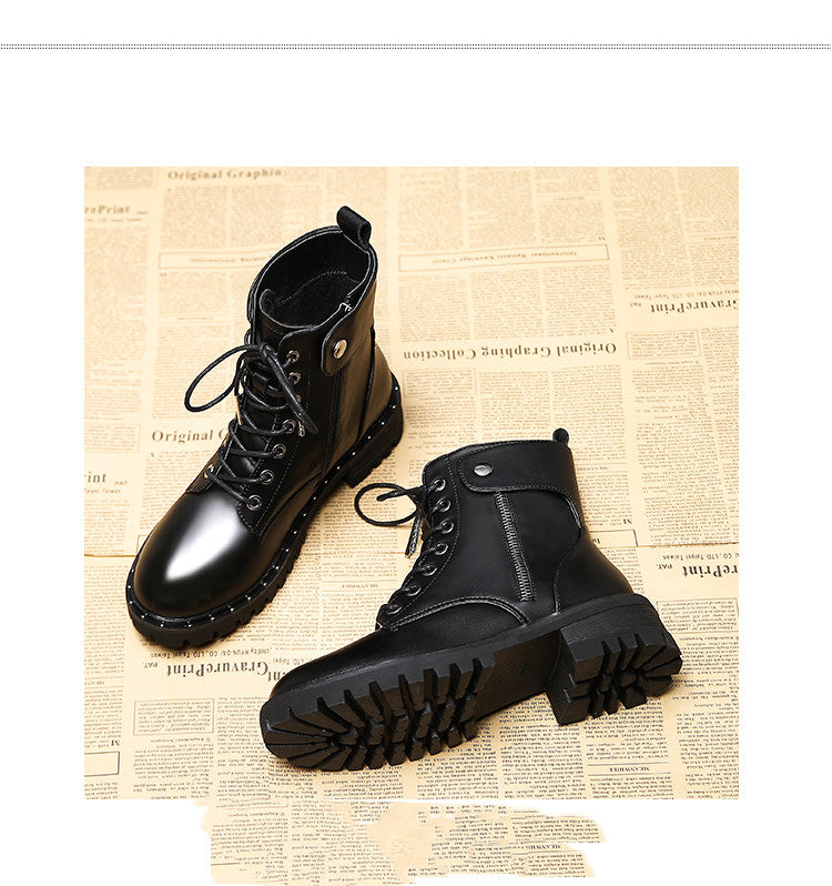 Martin Boots Women's New Autumn And Winter Plus Velvet Thick Bottom All-match Thick Heel