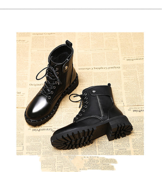 Martin Boots Women's New Autumn And Winter Plus Velvet Thick Bottom All-match Thick Heel