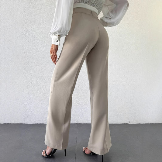 New Fashion Temperament High Waist Slimming And Straight Casual Trousers Side Pocket French Commuter Business Trousers