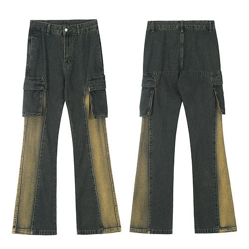 American Retro Distressed Multi-pocket Jeans