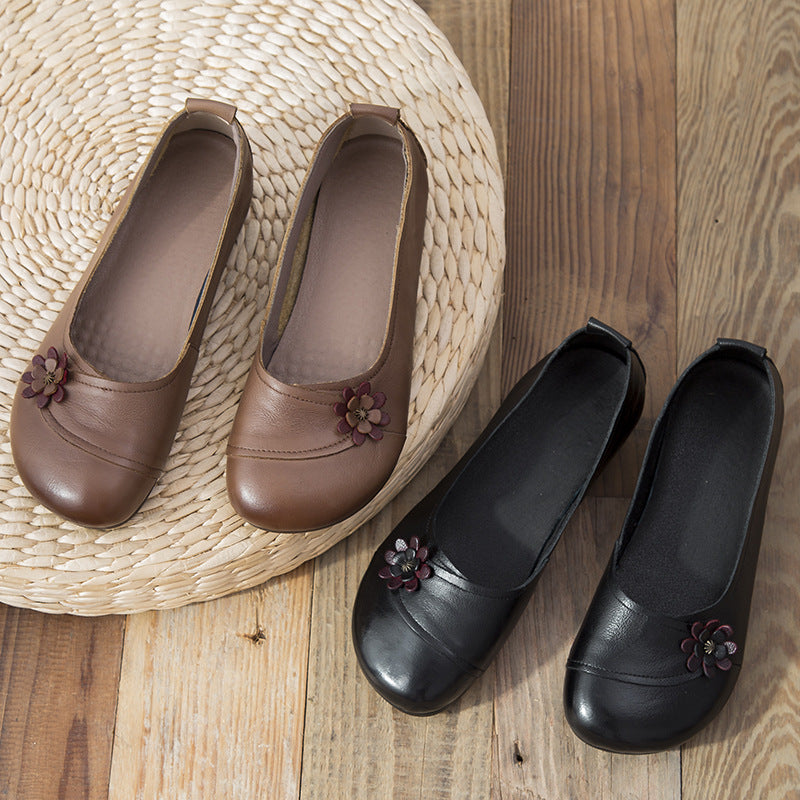 Comfortable Vintage Leather Women's Flat Heel Casual Shoes