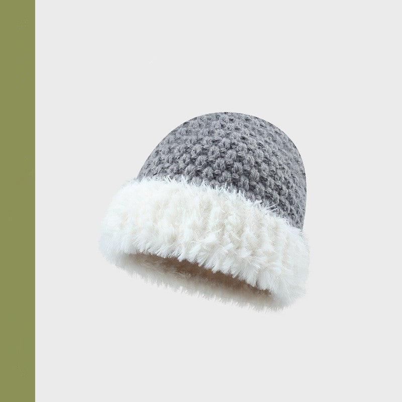 Handmade Plush Stitching Knitted Hat Female