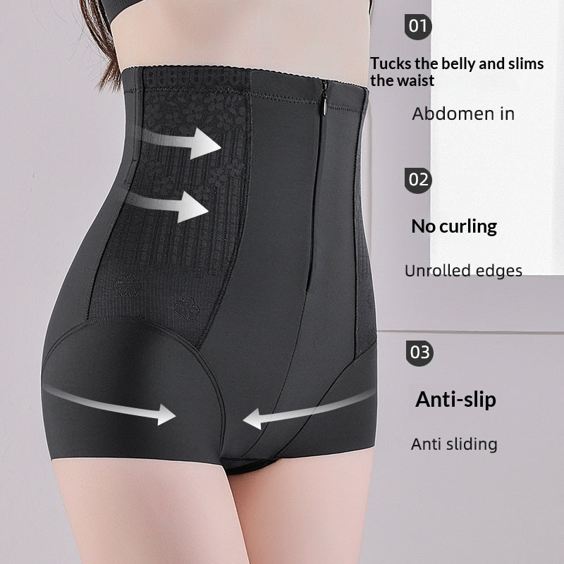 Plus-size High-waist Jacquard Zip-front Tummy-control Pants