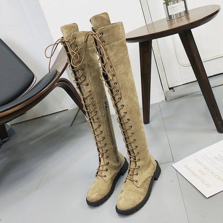 Lace-up Over-the-knee Flat Boots Women's Shoes