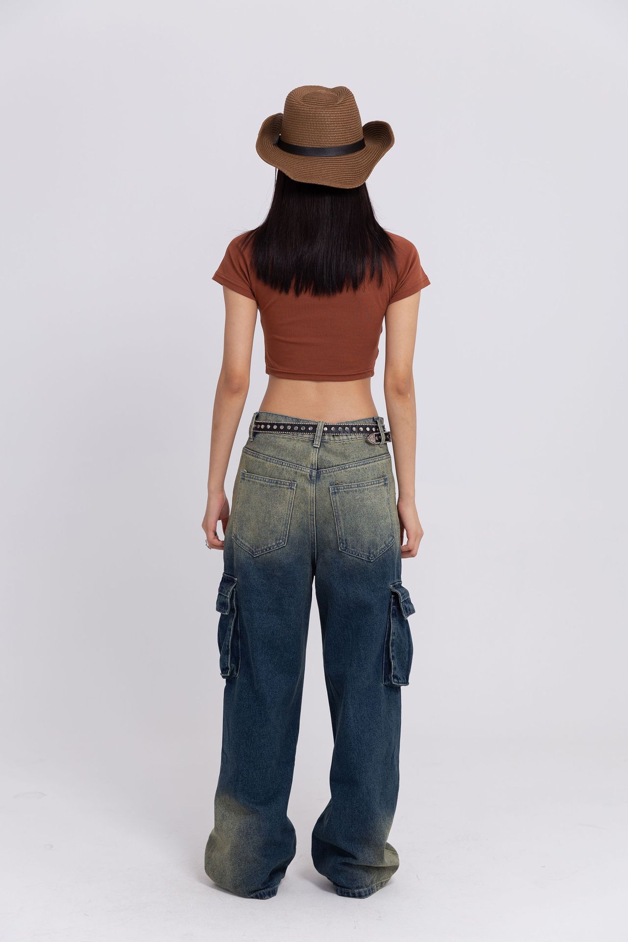 Unisex Street Fashion Loose Wash Workwear Denim Trousers