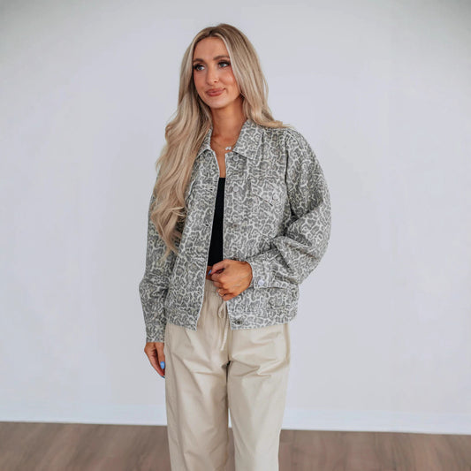 Fashionable All-match Loose Washed-out Printed Coat Denim Jacket