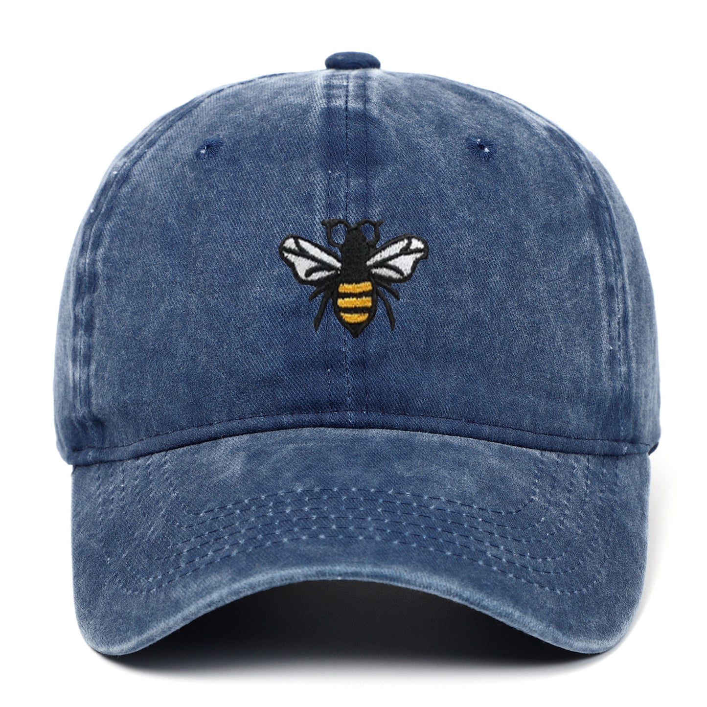 Bee Embroidery Baseball Cap Vintage Worn Looking Washed-out