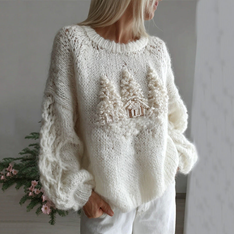 Womens 3D Digital Print Loose Crew-Neck Sweatshirt