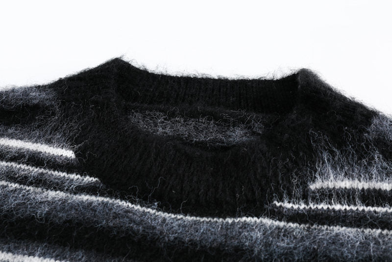 Mohair Round Neck Pullover Stripe Sweater