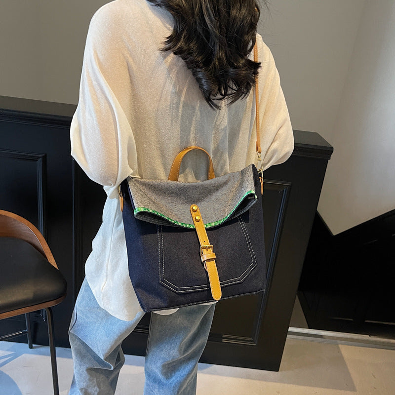 Denim messenger taske moderigtig kunstnerisk ungdom håndtaske skulder med stor kapacitet