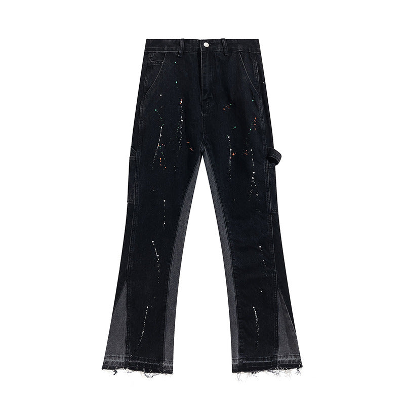 Stretch Jeans Straight Leg Artificial Ink Splash