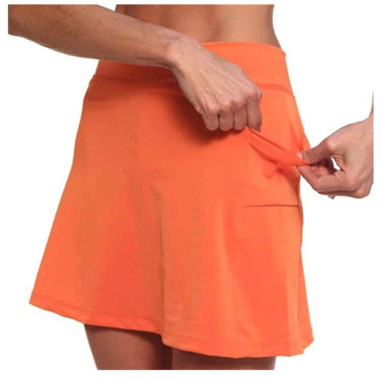 Mode ensfarvede midt-taljede culotter, kvinders sports casual bukser med lommer, Amazon ny nederdel