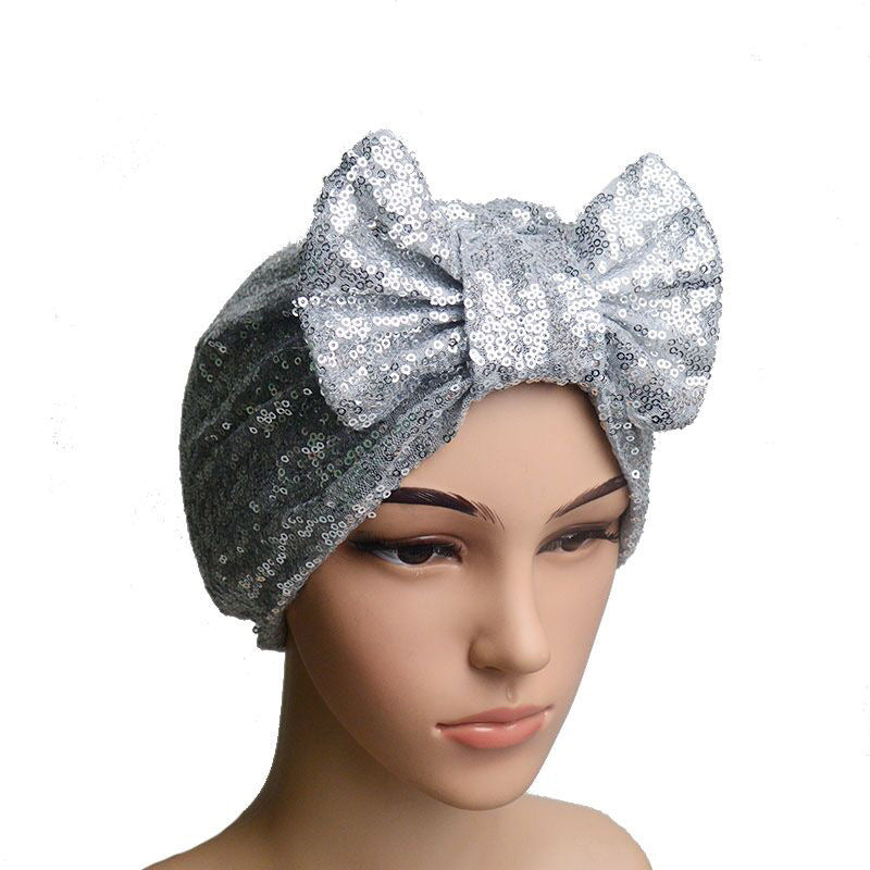 Ladies Fashion New Sequin Bow Bandana Hat