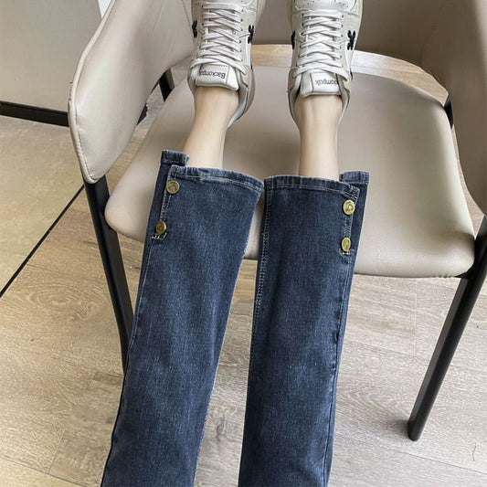 Womens Button-fly Cropped Cigarette Pants