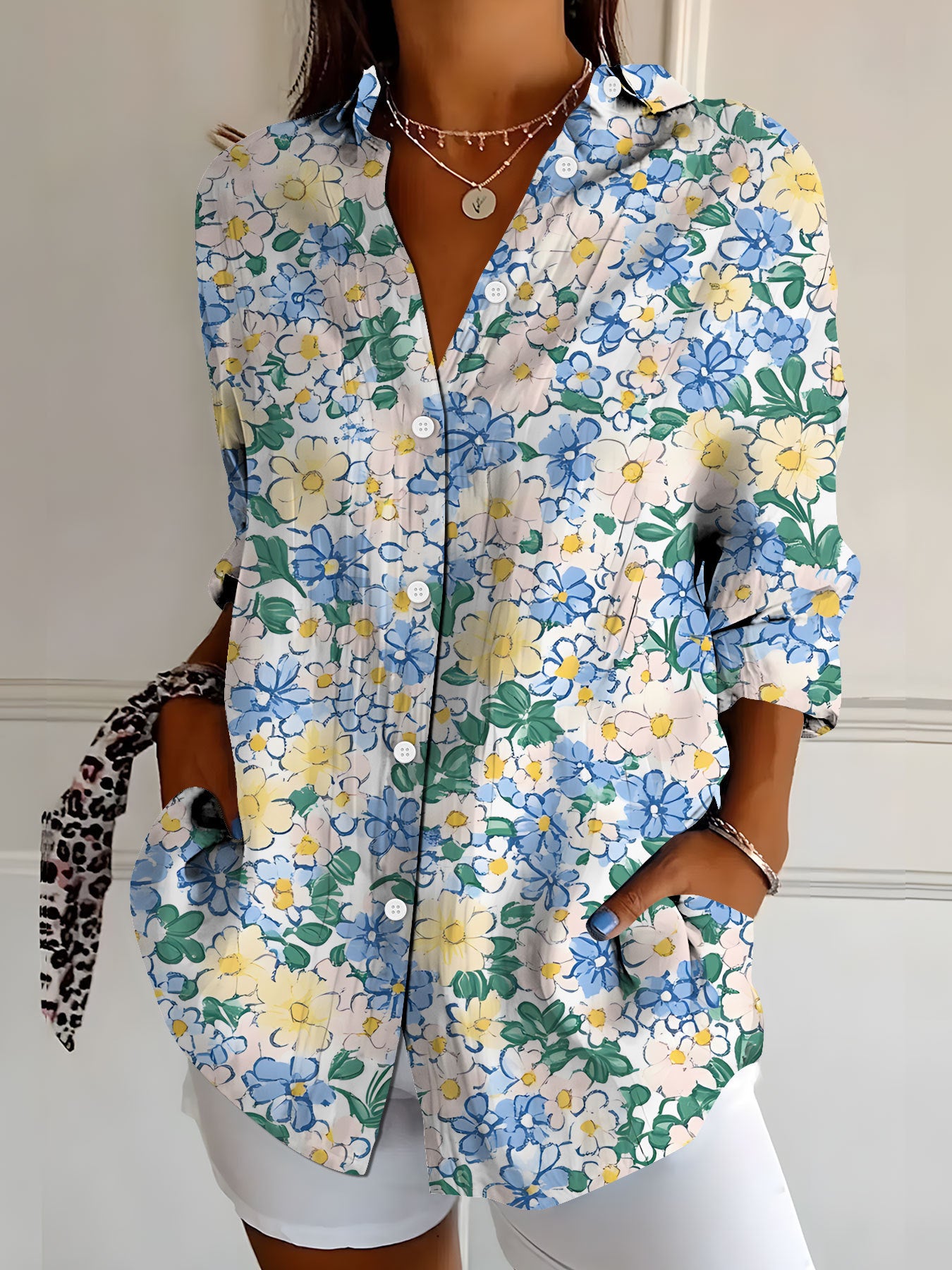 New Womens Floral Print Premium Elegant Long Sleeve Shirt
