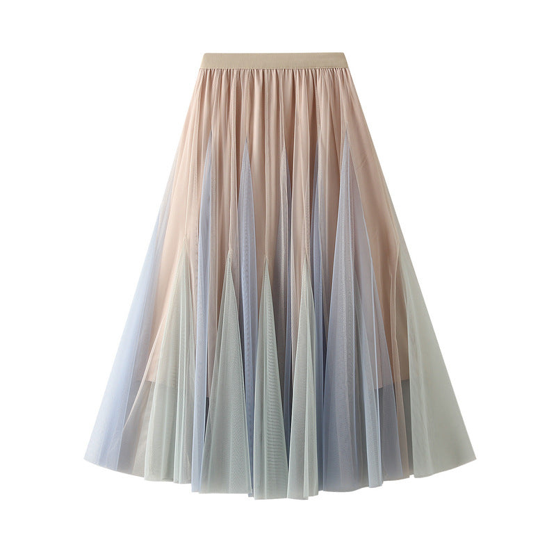 Spring And Autumn Double Layer Mesh Bubble Skirt Gradient