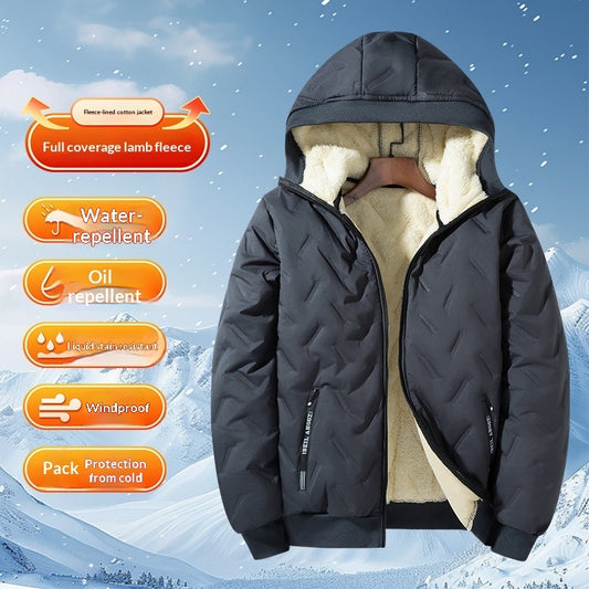 Fleece-lined Thickened And Insulated Hooded Jacketperfect For Autumn And Winter Wear