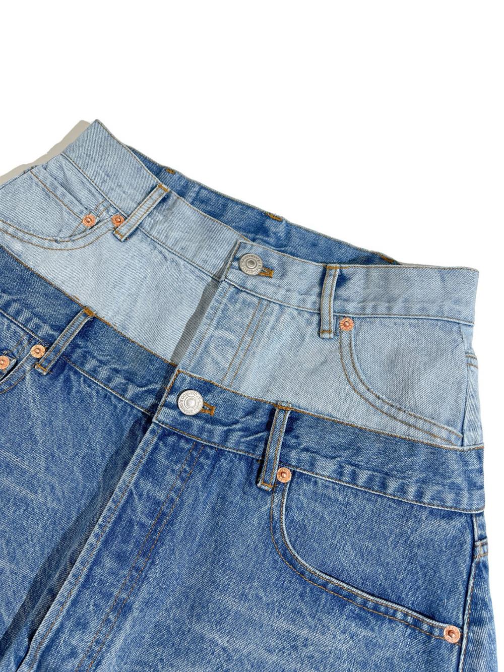 Spring And Summer Spliced Double Head Waist Denim Half Skirt
