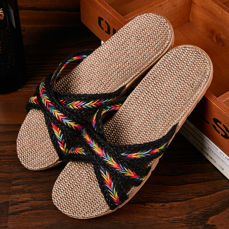 New Linen Slippers Female Summer Indoor Male Net Celebrity Couple