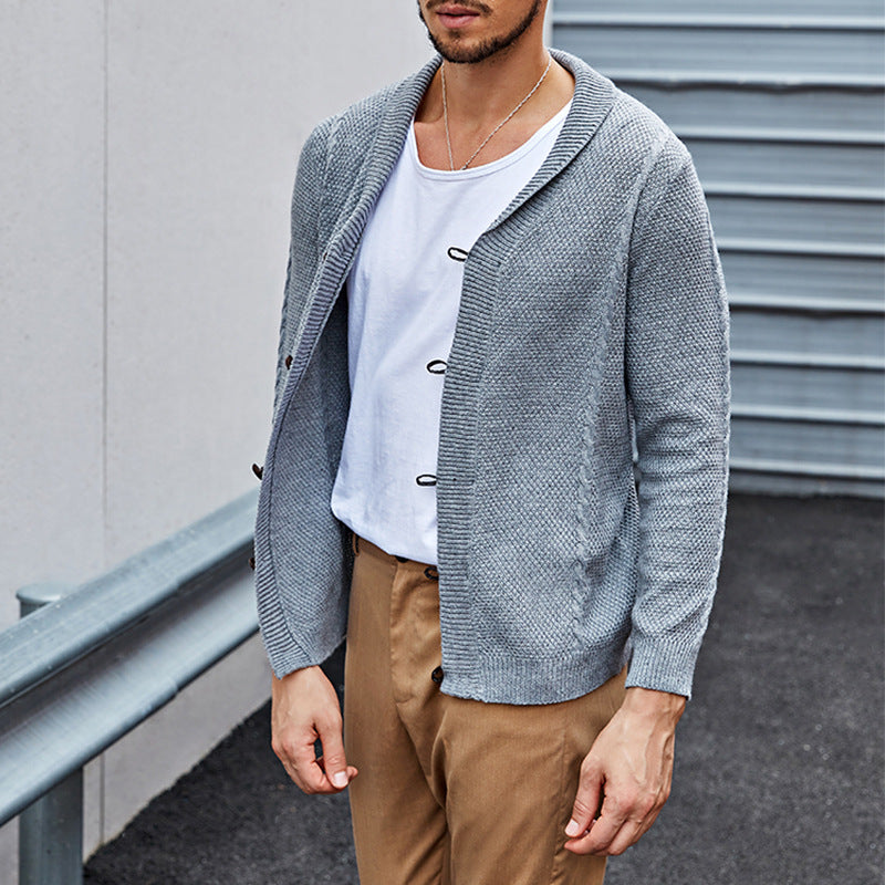 Sweater Men's Solid Color Slim Cardigan Buttoned Sweater
