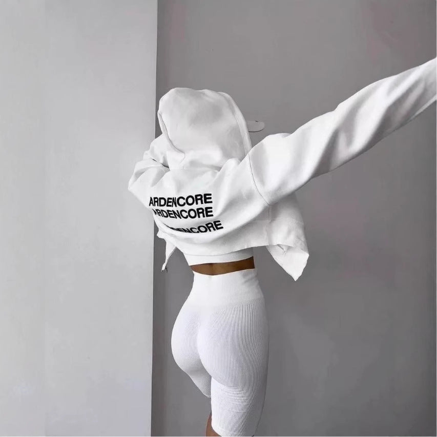 Harajuku Oversized Cropped Letter Print Zip-up Hoodie