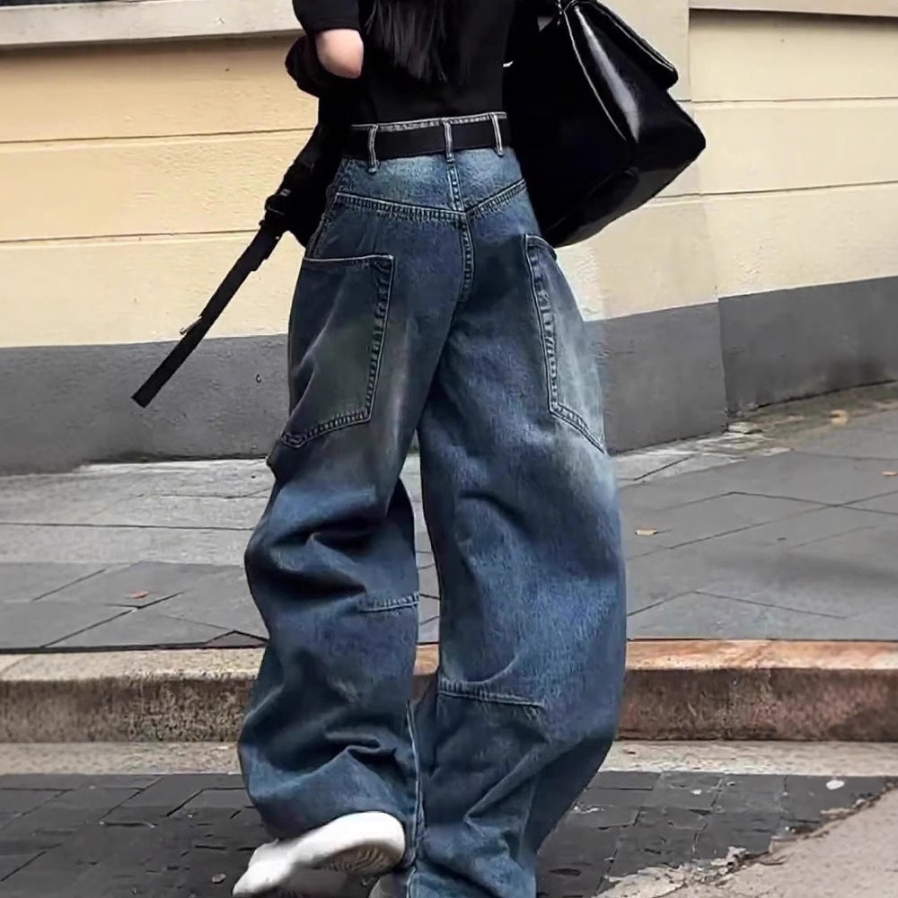 Højtaljede Krøllede Jeans Med Brede Ben Til Kvinder Plus Size Moppe Bukser